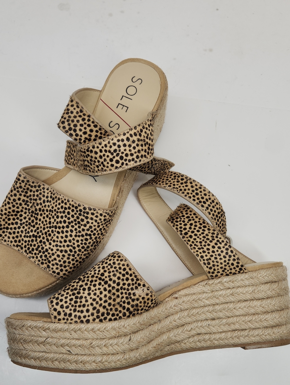 SOLE Society Women's Tan Leopard Espadrille Wedge Sandals Size 8.5